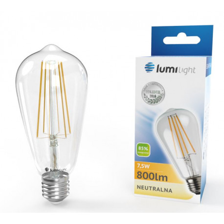 Żarówka LED E27 7,5W NW 4000K ST64-FLM LL4552 LUMILIGHT