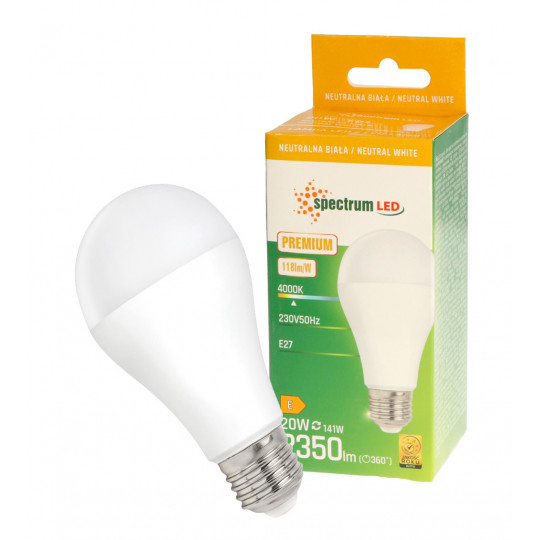 Żarówka LED GLS E27 20W neutralna PREMIUM WOJ+14489_20W Spectrum