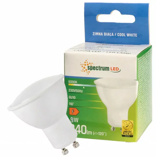 Żarówka LED GU10 9W dawniej 10W zimna CW WOJ+13257 Spectrum Żarówka LED GU10 9W dawniej 10W zimna CW WOJ+13257 Spectrum