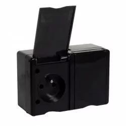 Żuk gniazdo podwójne 2x2P+Z natynkowe IP44 czarne 262-05 VIPLAST