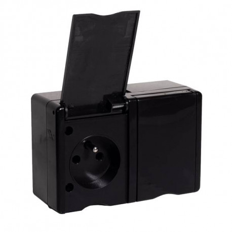 Żuk gniazdo podwójne 2x2P+Z natynkowe IP44 czarne 262-05 VIPLAST