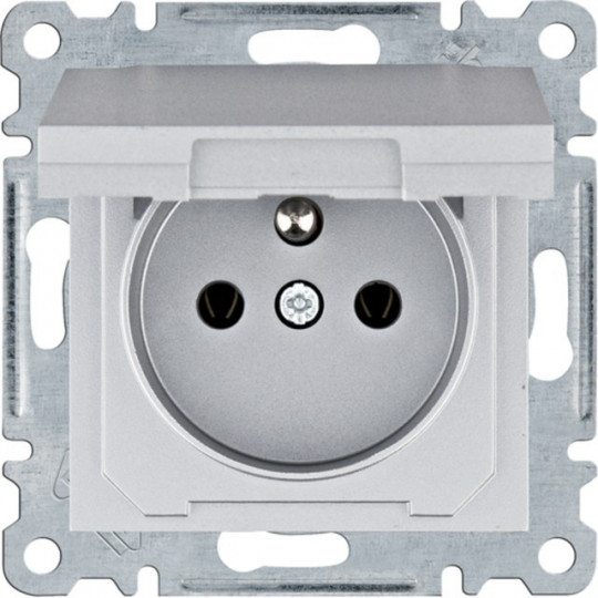 Berker square single socket with grounding plug silver Hager