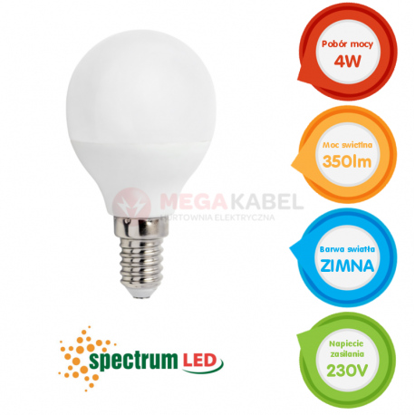Żarówka LED Kulka 4W 230V E14 CW zimna Spectrum