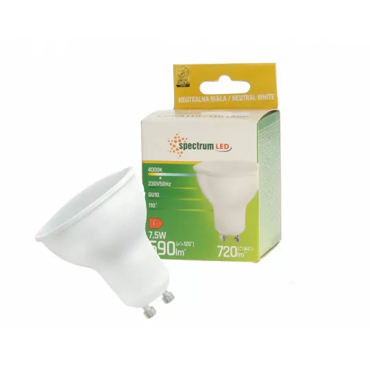 Żarówka LED GU10 7,5W 230V neutralna NW WOJ+14593 SPECTRUM