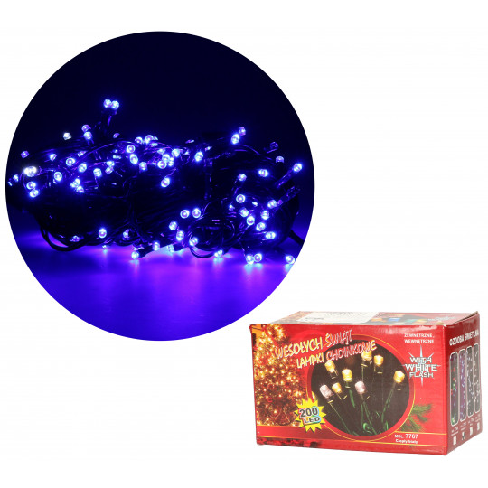 Lampki choinkowe 200 LED 8W barwa niebieska + zimny flash 15m zewnętrzne i wewnętrzne VITALUX