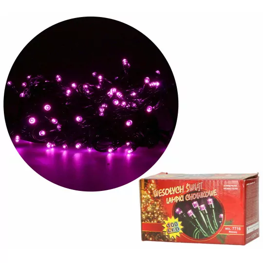 Lampki choinkowe 100 LED 4W barwa różowa 8,5m programator zewnętrzne i wewnętrzne VITALUX