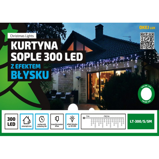 Kurtyna sople LED LT-300/S/5M CW flash 14,5m Okej