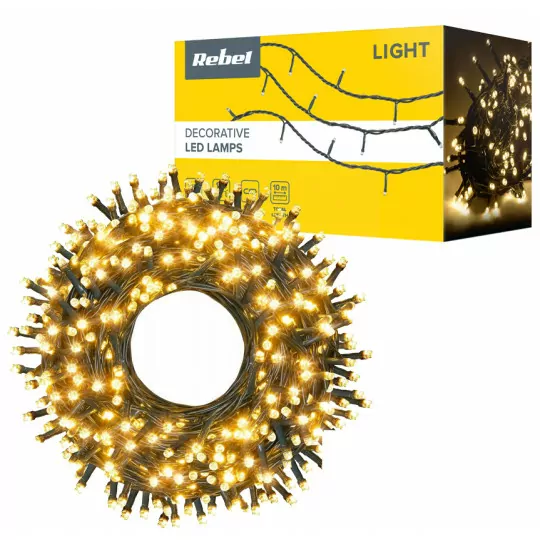 Lampki choinkowe zewnętrzne 100 LED barwa ciepła 10m ZAR0479-1 REBEL