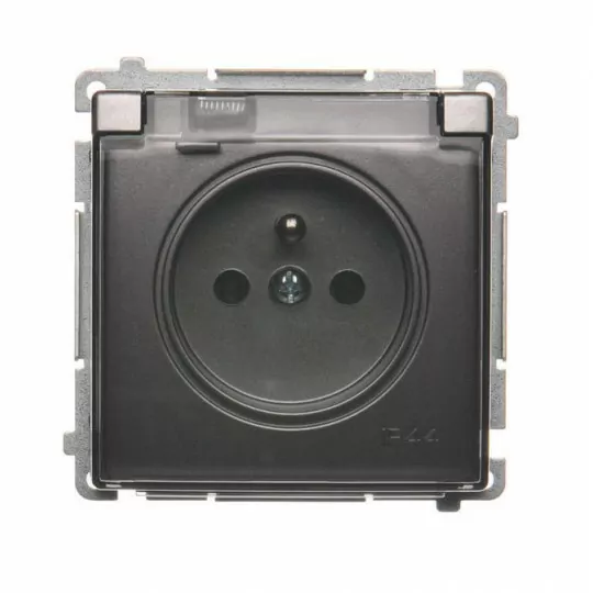 Basic Gniazdo pojedyncze z klapka z uziemieniem BMGZ1B.01/21a inox SIMON
