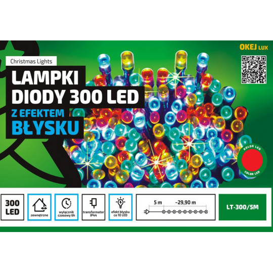 Lampki choinkowe LT-300/5M/C czerw.łańc. zew Okej