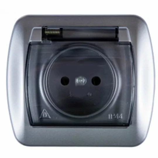 Akord 1gang socket with grounding key smoky AGZ1Be/26 silver SIMON