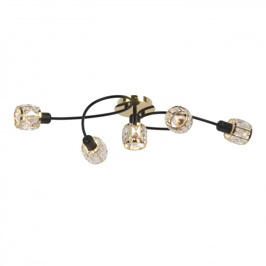 Lampa sufitowa glamour z kryształkami DESALIA-5 CR czarno-złota 5xE14 Vitalux