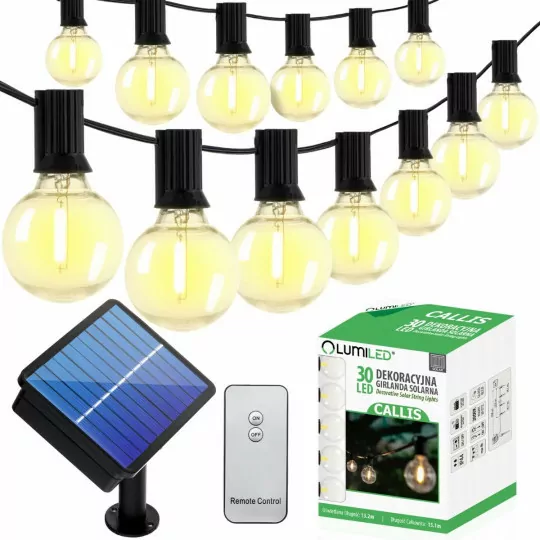 Girlanda solarna ogrodowa CALLIS 30LED +pilot 15,1m ozdobne kuleczki, barwa ciepła LUMILED