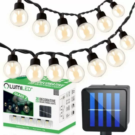 Girlanda solarna ogrodowa GLADI-2 20LED G40 7,5m  ozdobne kuleczki, barwa ciepła LUMILED