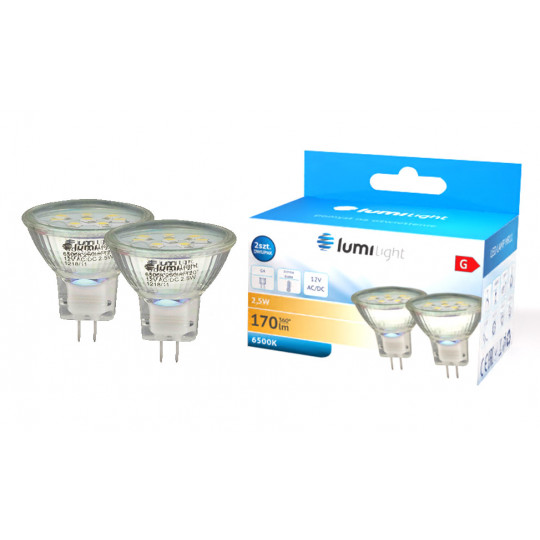 Żarówka LED MR11 2,5W 12V zimna szkło LL3593 LUMILIGHT