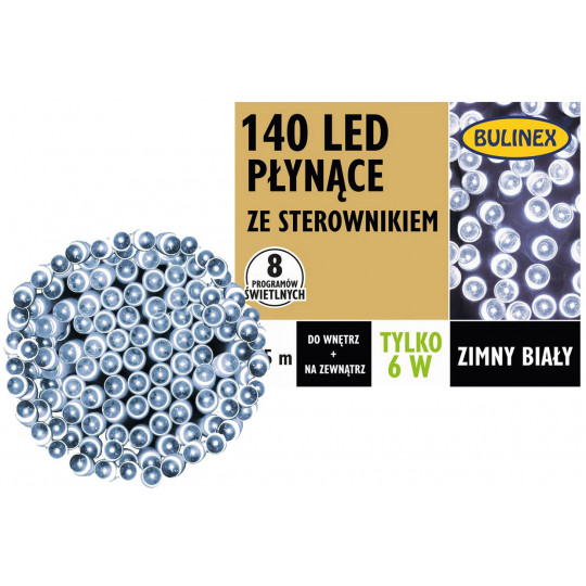 Lampki choinkowe zewnętrzne 140 LED płynące barwa zimna IP44 6,95m 13-142 BULINEX