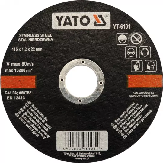 Tarcza do cięcia stali nierdzewnej YT-6101 YATO Tarcza do cięcia stali nierdzewnej YT-6101 YATO
