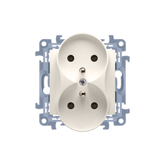 Simon10 Gniazdo wtyczkowe podwójne z uziemieniem śrubowy CGZ2M.01/41 kolor kremowy