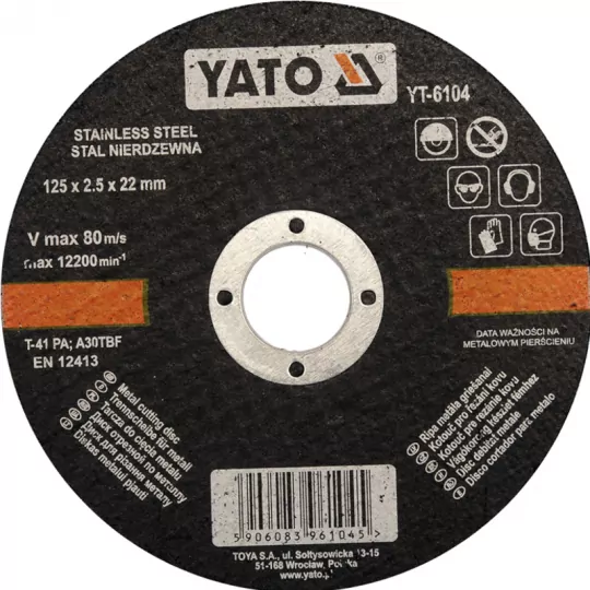 Stainless steel cutting disc 125x2.5x22mm YT-6104 YATO Stainless steel cutting disc 125x2.5x22mm YT-6104 YATO