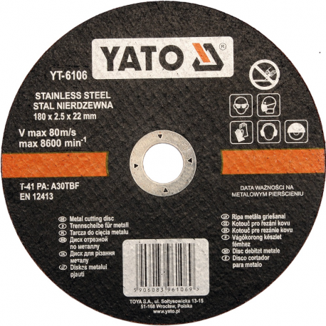 Stainless steel cutting disc 180x2.5x22mm YT-6106 YATO