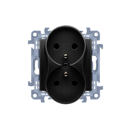 Simon10 Gniazdo wtyczkowe podwójne z uziemieniem śrubowy CGZ2M.01/49 kolor czarny