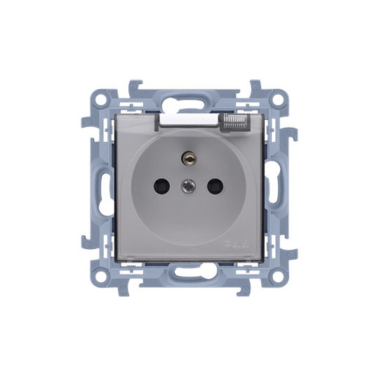 Simon10 Gniazdo z klapką transparentną pazurki / wkręty CGZ1B.01/11A biały