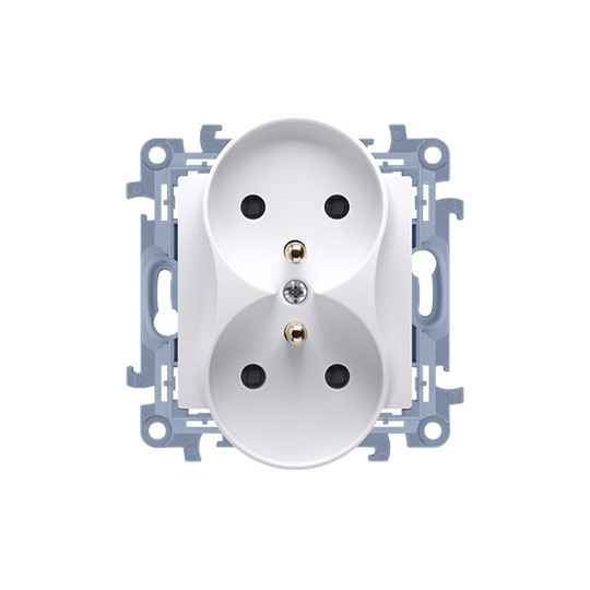 Simon10 Gniazdo podwójne z uziemieniem śrubowy CGZ2M.01/11 biały SIMON