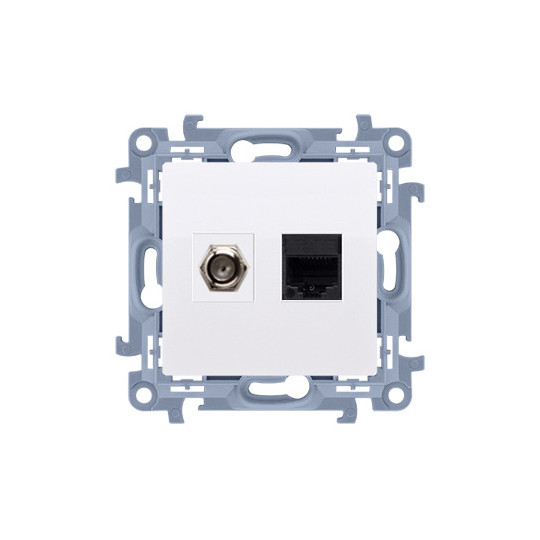 Simon10 Gniazdo antenowe typu F + komputerowe RJ45 kategoria 5e pazurki / wkręty CASFRJ455.01/11 kolor biały KONTAKT-SIMON