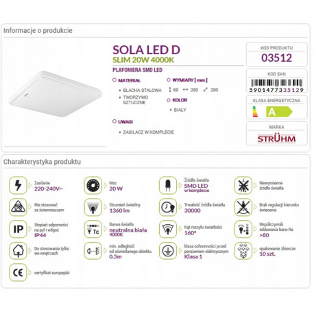 SOLA LED D SILM 20W 4000K plafond lamp STRUHM