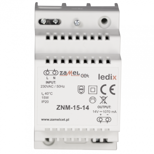 Zasilacz DIN LED 14V DC 15W ZNM-15-14 ZAMEL