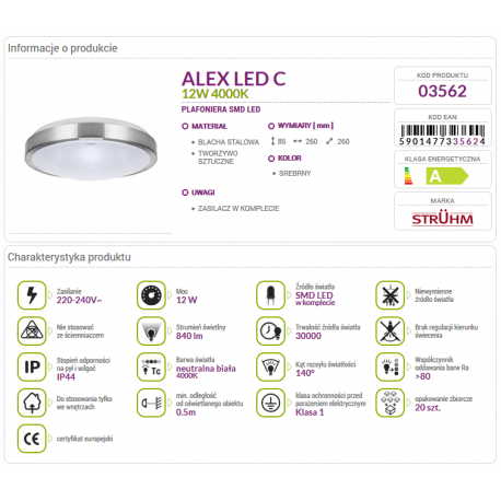 ALEX LED C 12W 4000K plafond lamp 03562 Struhm