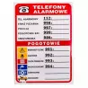 Tabliczka ostrzegawcza Telefony Alarmowe 210x150/93/F ANRO