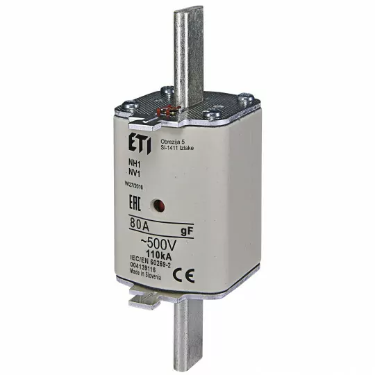 Wkładka nożowa NH1 80A gF 500V WT-1 004139116 ETI POLAM Wkładka nożowa NH1 80A gF 500V WT-1 004139116 ETI POLAM