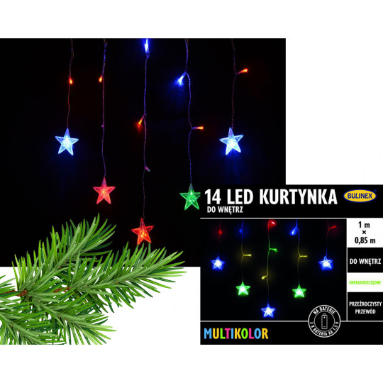 Lampki KURTYNKA 14LED na baterie 3xAA multikolor 1 metr wewnętrzne 10-601 BULINEX