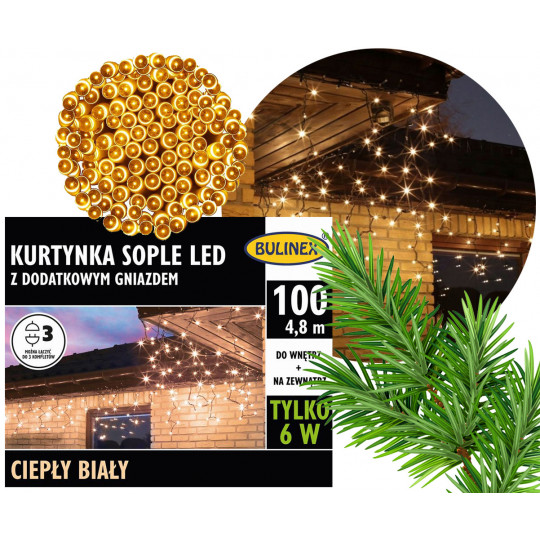 Kurtyna sople LED100 ciepły 4,8m 6W 13-558 Bulinex