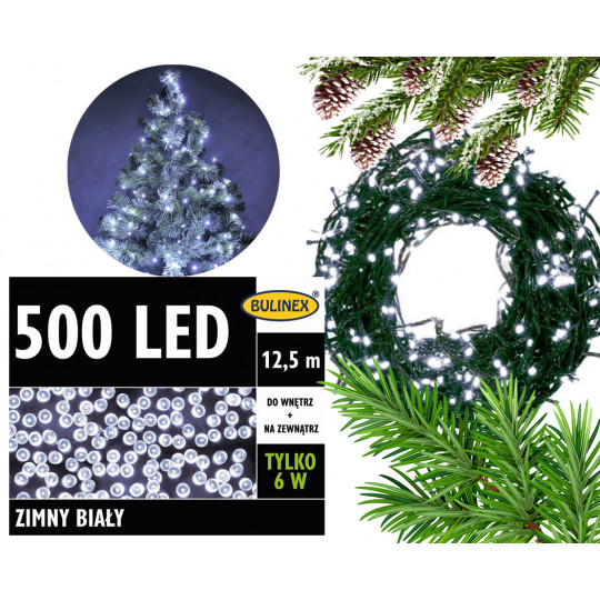 Lampki choinkowe 500 LED zimna barwa 12,5m zewnętrzne 13-452 BULINEX