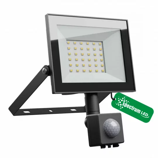Naświetlacz NOCTIS LUX-4 LED 30W zimna barwa CW czarny + PIR 141x185x53 SPECTRUM LED