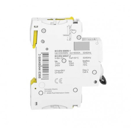 Wyłącznik nadprądowy Acti9 iC60N-C16-1 C 16A 1-biegunowy A9F04116 SCHNEIDER