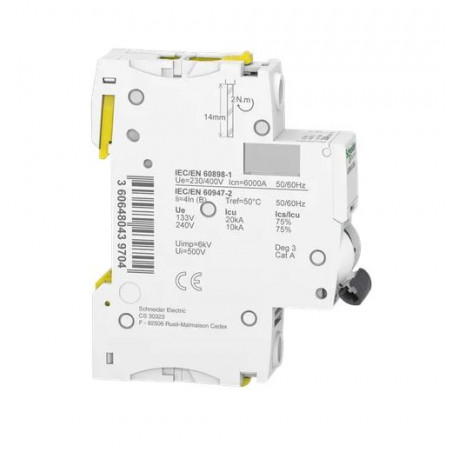 Wyłącznik nadprądowy Acti9 iC60N-B20-1 B 20A 1-biegunowy A9F03120 SCHNEIDER