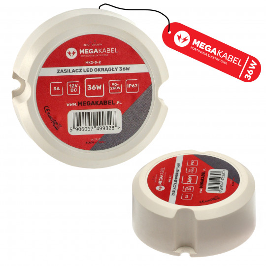 Zasilacz LED do taśmy LED do puszki 60mm 36W 230V ZY-36-CE MK MEGAKABEL