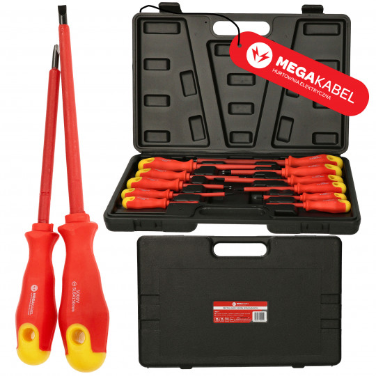 Zestaw śrubokrętów izolowanych dla elektryków 1000V + WALIZKA 11 sztuk MEGAKABEL