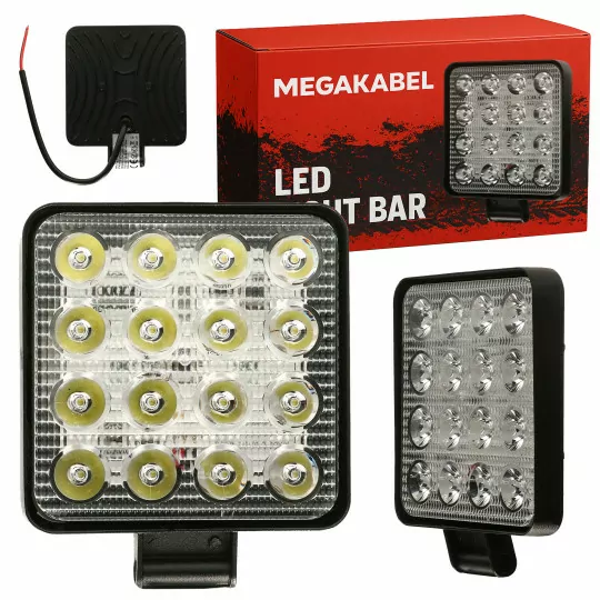 Lampa robocza HALOGEN 48W 4800lm zimna KWADRAT 12-24V OFFROAD MEGAKABEL