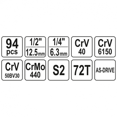 Zestaw narzędziowy 1/2" 94 części YT-12681 YATO