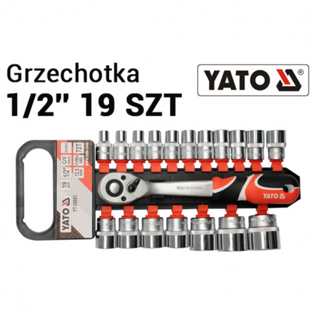 Set of ratchet sockets. 1/2" kpl.19pcs YT-3868 YATO