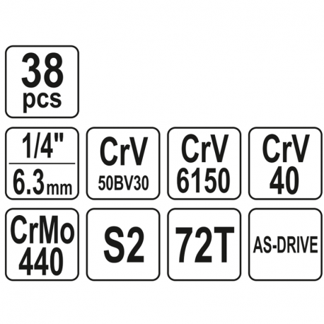 Tool set 1/4" kpl. 38pc. YT-14471 YATO