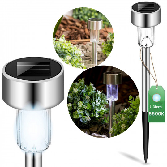 Lampa ogrodowa solarna wbijana PALIS chrom 6500K CW LUMSOL1085 LUMILED