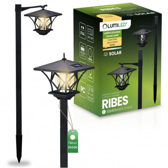 Lampa solarna ogrodowa LED RIBES Latarnia zewnętrzna 150cm WW LUMSOL1035 LUMILED