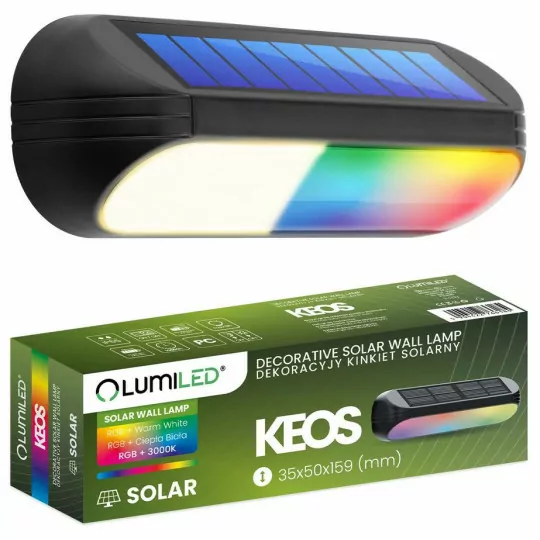 Lampa solarna ogrodowa LED kinkiet ścienny elewacyjny 3000K + RGB KEOS LUMSOL3005 LUMILED