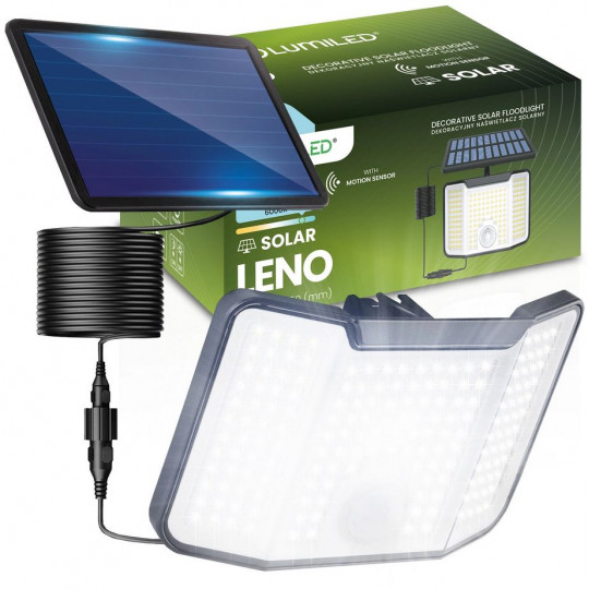 Lampa solarna elewacyjna LENO naświetlacz LED 6500K IP44 czujnik ruchu i zmierzchu CW LUMSOL3015 LUMILED