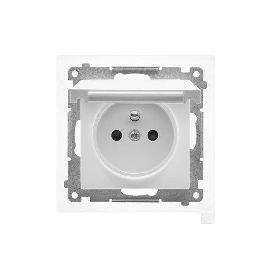 Simon55 Gniazdo wtyczkowe pojedyncze IP44 z uszczelką klapka 16A TGZ1BCZ.01/111 biały mat